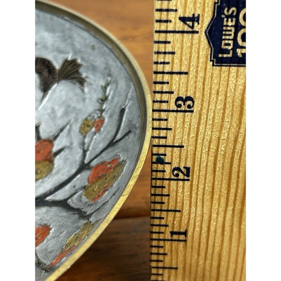 Vintage Cloisonne Enameled Brass Footed Bowl Peacocks & Flowers 9" - Picture 8 of 8